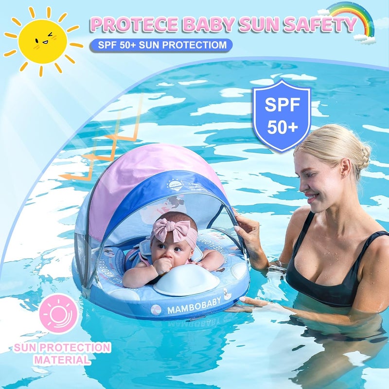 28°C Mambobaby Baby Pool Float with Canopy & Tail Mambobaby Baby Swim Float Non-Inflatable Solid Baby Float Upgrade Soft Waterproof Skin-Friendly Material Infant Swim Float (Deluxe Edition) - Image 3